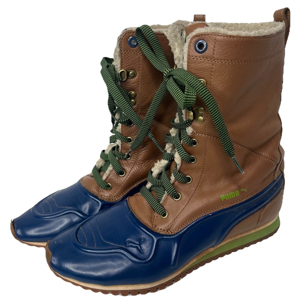 Vintage Puma Women's Size 9 Duck Boots Tan Navy Almond Toe Outdoor Travel Hiking